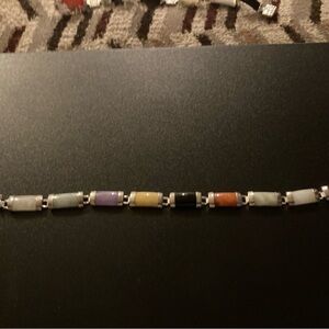 Multicolor jade Stone Bracelet and sterling silver